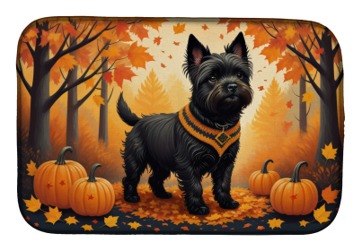 Autumn Leaves Dish Drying Mat (Dog Breed: Cairn Terrier Black, size: 14  x 21")