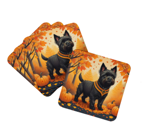 Autumn Leaves Foam Coasters (Design: Cairn Terrier Black, size: 3.5)