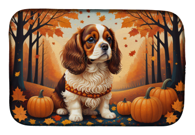 Autumn Leaves Dish Drying Mat (Dog Breed: Cavalier Spaniel, size: 14  x 21")