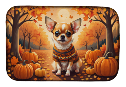 Autumn Leaves Dish Drying Mat (Dog Breed: Chihuahua, size: 14  x 21")