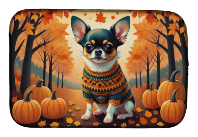 Autumn Leaves Dish Drying Mat (Dog Breed: Chihuahua Tricolor, size: 14  x 21")