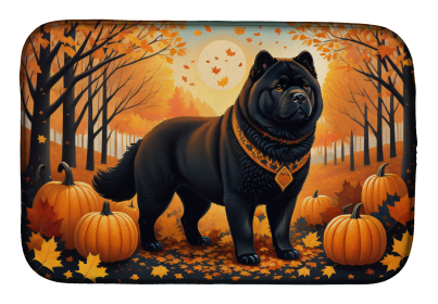 Autumn Leaves Dish Drying Mat (Dog Breed: Chow Chow Black, size: 14  x 21")