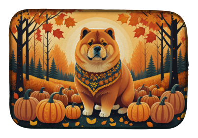 Autumn Leaves Dish Drying Mat (Dog Breed: Chow Chow, size: 14  x 21")