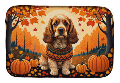 Autumn Leaves Dish Drying Mat (Dog Breed: Cocker Spaniel, size: 14  x 21")