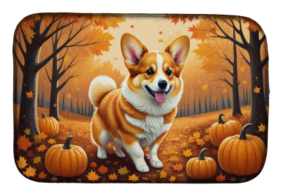 Autumn Leaves Dish Drying Mat (Dog Breed: Corgi, size: 14  x 21")