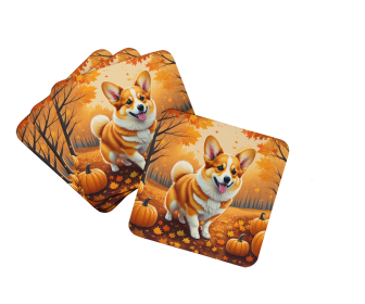 Autumn Leaves Foam Coasters (Design: Corgi, size: 3.5)