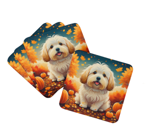 Autumn Leaves Foam Coasters (Design: Coton De Tulear, size: 3.5)