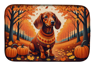 Autumn Leaves Dish Drying Mat (Dog Breed: Dachshund, size: 14  x 21")