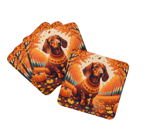Autumn Leaves Foam Coasters (Design: Dachshund, size: 3.5)