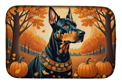 Autumn Leaves Dish Drying Mat (Dog Breed: Doberman Pinscher, size: 14  x 21")