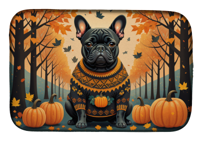 Autumn Leaves Dish Drying Mat (Dog Breed: French Bulldog Black, size: 14  x 21")