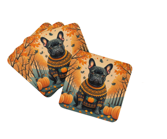 Autumn Leaves Foam Coasters (Design: French Bulldog Black, size: 3.5)