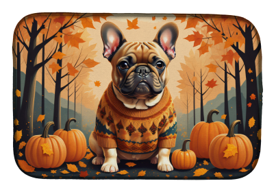 Autumn Leaves Dish Drying Mat (Dog Breed: French Bulldog Fawn, size: 14  x 21")
