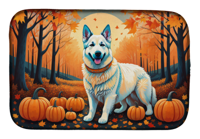 Autumn Leaves Dish Drying Mat (Dog Breed: German Shepherd White, size: 14  x 21")