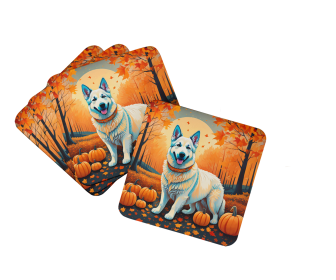 Autumn Leaves Foam Coasters (Design: German Shepherd White, size: 3.5)