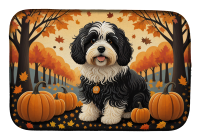 Autumn Leaves Dish Drying Mat (Dog Breed: Havanese, size: 14  x 21")