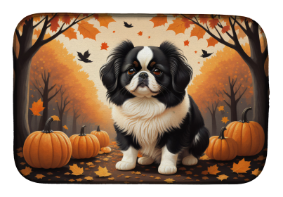 Autumn Leaves Dish Drying Mat (Dog Breed: Japanese Chin, size: 14  x 21")
