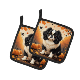 Autumn Leaves Pair of Pot Holders (Design: Japanese Chin, size: 7.5HX7.5W)