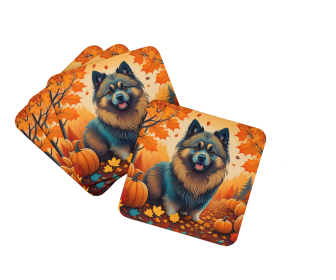 Autumn Leaves Foam Coasters (Design: Keeshond, size: 3.5)