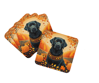 Autumn Leaves Foam Coasters (Design: Labrador Retriever Black, size: 3.5)