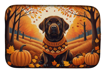 Autumn Leaves Dish Drying Mat (Dog Breed: Labrador Retriever Chocolate, size: 14  x 21")
