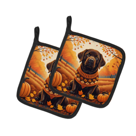Autumn Leaves Pair of Pot Holders (Design: Labrador Retriever Chocolate, size: 7.5HX7.5W)