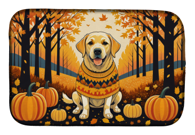 Autumn Leaves Dish Drying Mat (Dog Breed: Labrador Retriever Yellow, size: 14  x 21")