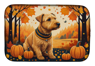 Autumn Leaves Dish Drying Mat (Dog Breed: Lakeland Terrier, size: 14  x 21")