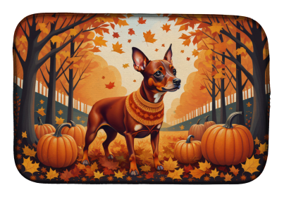 Autumn Leaves Dish Drying Mat (Dog Breed: Miniature Pinscher Red, size: 14  x 21")