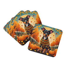 Autumn Leaves Foam Coasters (Design: Miniature Pinscher, size: 3.5)