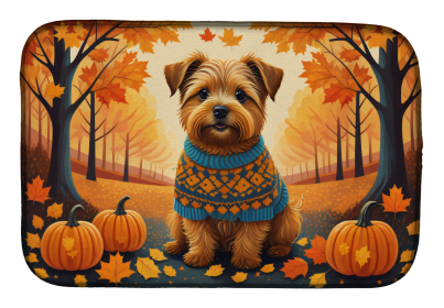 Autumn Leaves Dish Drying Mat (Dog Breed: Norfolk Terrier, size: 14  x 21")