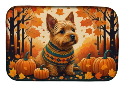 Autumn Leaves Dish Drying Mat (Dog Breed: Norwich Terrier, size: 14  x 21")