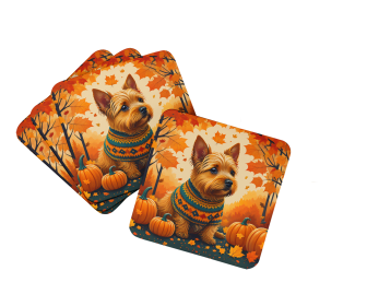 Autumn Leaves Foam Coasters (Design: Norwich Terrier, size: 3.5)