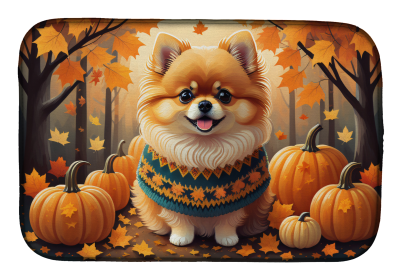 Autumn Leaves Dish Drying Mat (Dog Breed: Pomeranian, size: 14  x 21")
