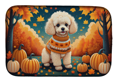 Autumn Leaves Dish Drying Mat (Dog Breed: Poodle, size: 14  x 21")