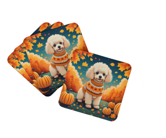 Autumn Leaves Foam Coasters (Design: Poodle, size: 3.5)
