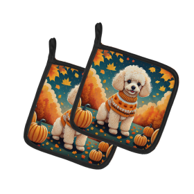 Autumn Leaves Pair of Pot Holders (Design: Poodle, size: 7.5HX7.5W)