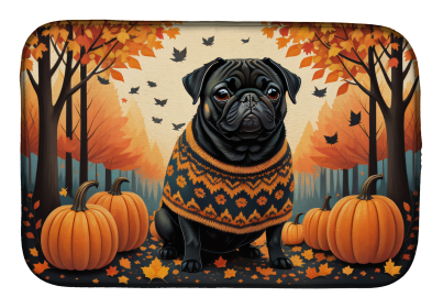 Autumn Leaves Dish Drying Mat (Dog Breed: Pug Black, size: 14  x 21")