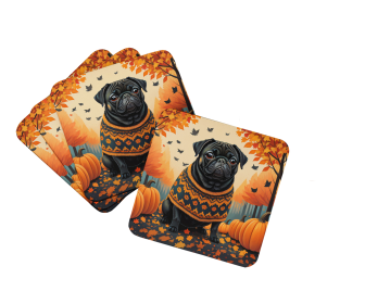 Autumn Leaves Foam Coasters (Design: Pug Black, size: 3.5)
