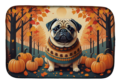Autumn Leaves Dish Drying Mat (Dog Breed: Pug Fawn, size: 14  x 21")