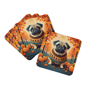 Autumn Leaves Foam Coasters (Design: Pug Fawn, size: 3.5)
