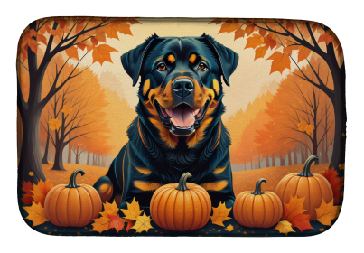 Autumn Leaves Dish Drying Mat (Dog Breed: Rottweiler, size: 14  x 21")