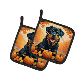 Autumn Leaves Pair of Pot Holders (Design: Rottweiler, size: 7.5HX7.5W)