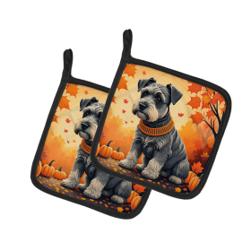 Autumn Leaves Pair of Pot Holders (Design: Schnauzer, size: 7.5HX7.5W)