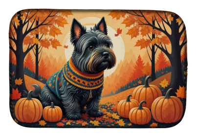 Autumn Leaves Dish Drying Mat (Dog Breed: Scottish Terrier, size: 14  x 21")