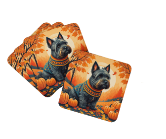 Autumn Leaves Foam Coasters (Design: Scottish Terrier, size: 3.5)