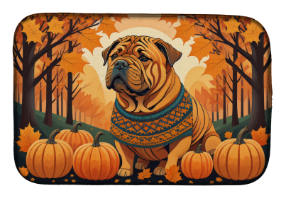 Autumn Leaves Dish Drying Mat (Dog Breed: Shar Pei, size: 14  x 21")