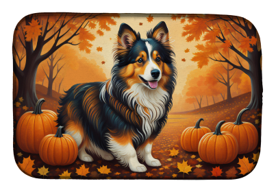 Autumn Leaves Dish Drying Mat (Dog Breed: Sheltie, size: 14  x 21")