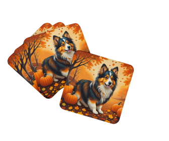 Autumn Leaves Foam Coasters (Design: Sheltie, size: 3.5)