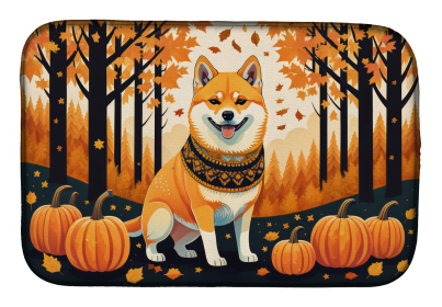 Autumn Leaves Dish Drying Mat (Dog Breed: Shiba Inu, size: 14  x 21")